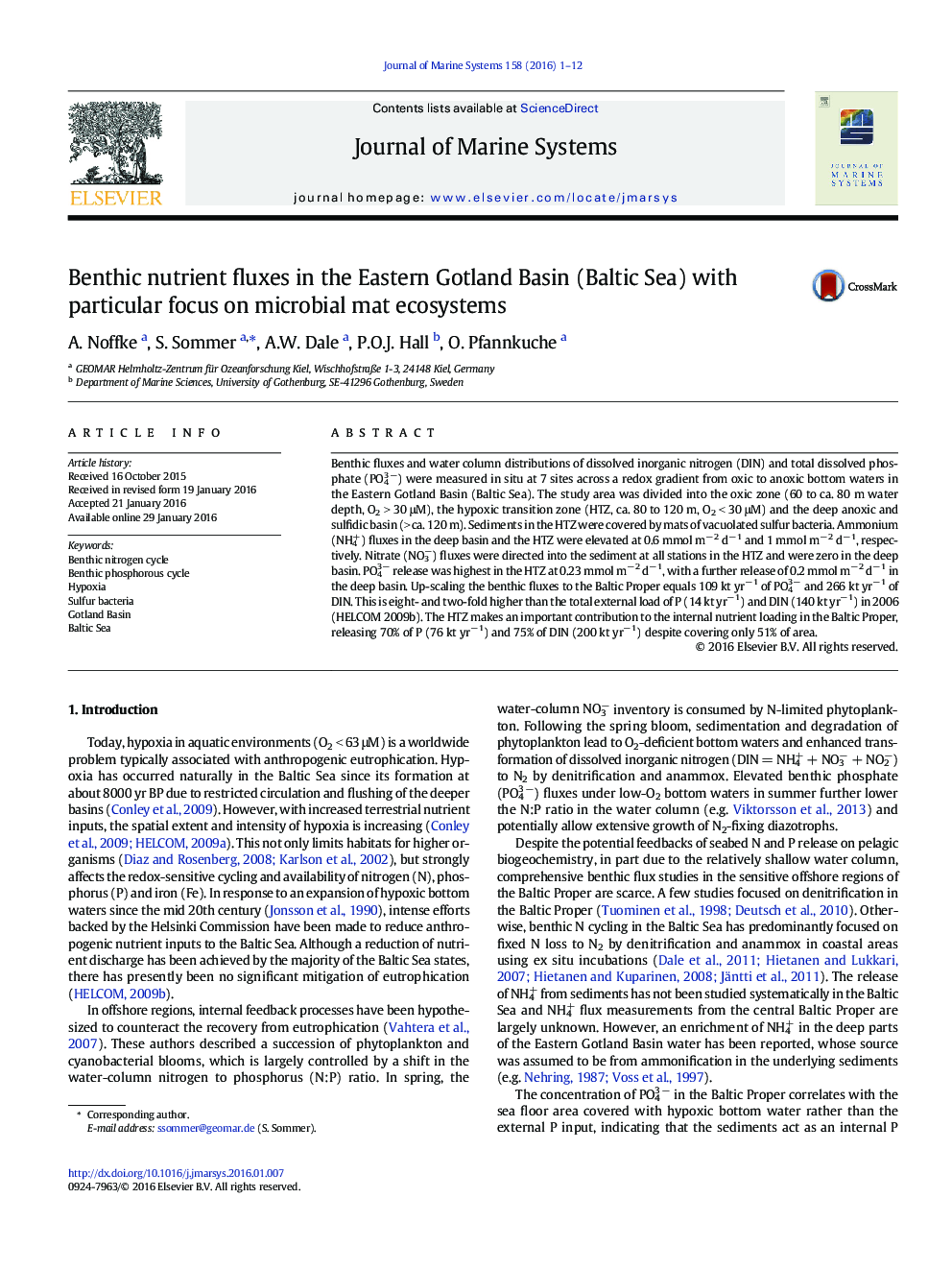 Benthic nutrient fluxes in the Eastern Gotland Basin (Baltic Sea) with particular focus on microbial mat ecosystems