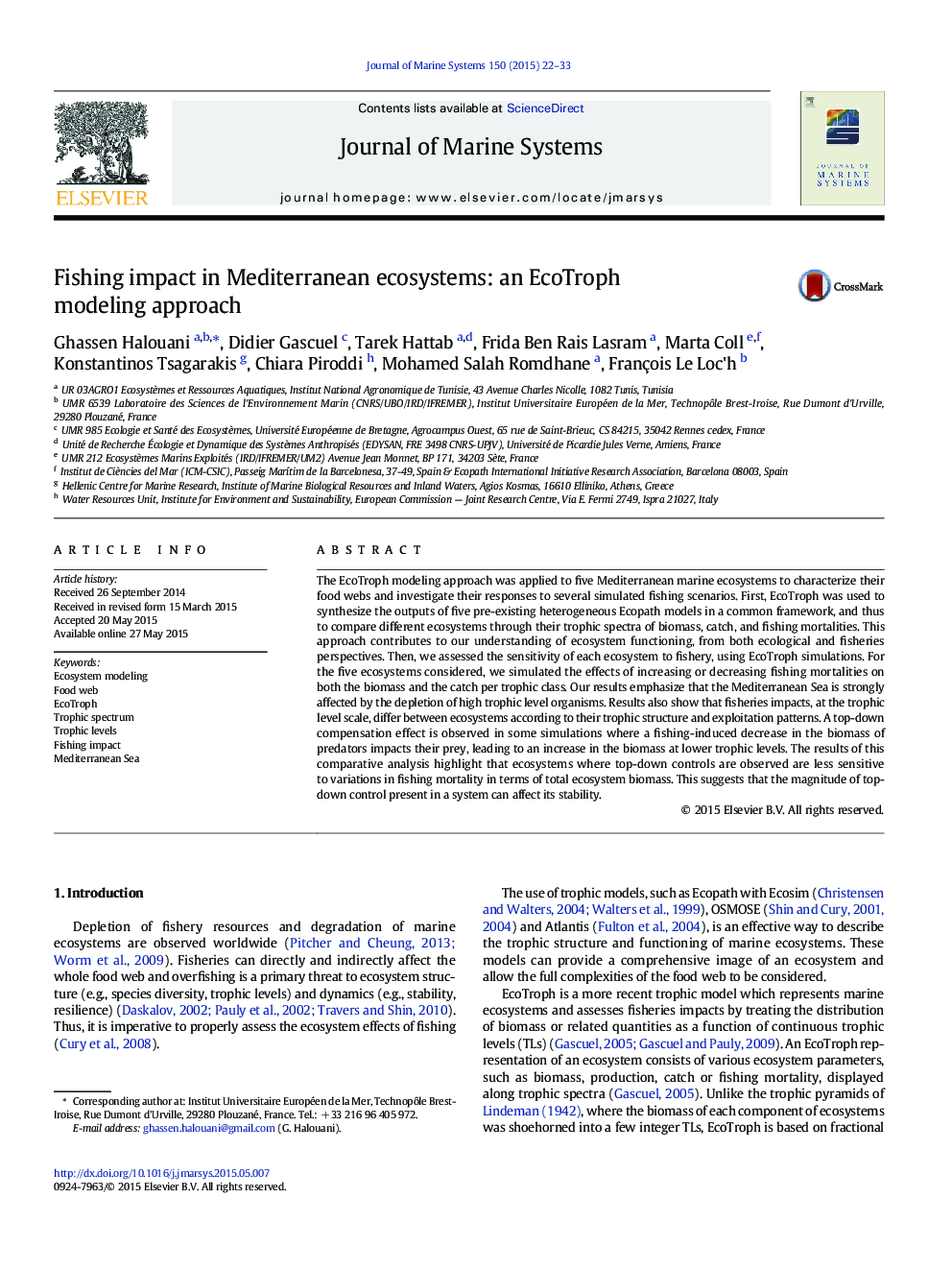 Fishing impact in Mediterranean ecosystems: an EcoTroph modeling approach