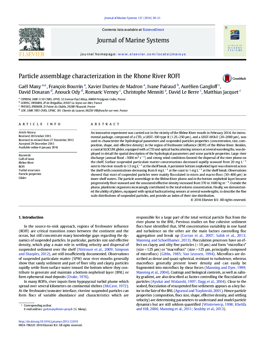 Particle assemblage characterization in the Rhone River ROFI