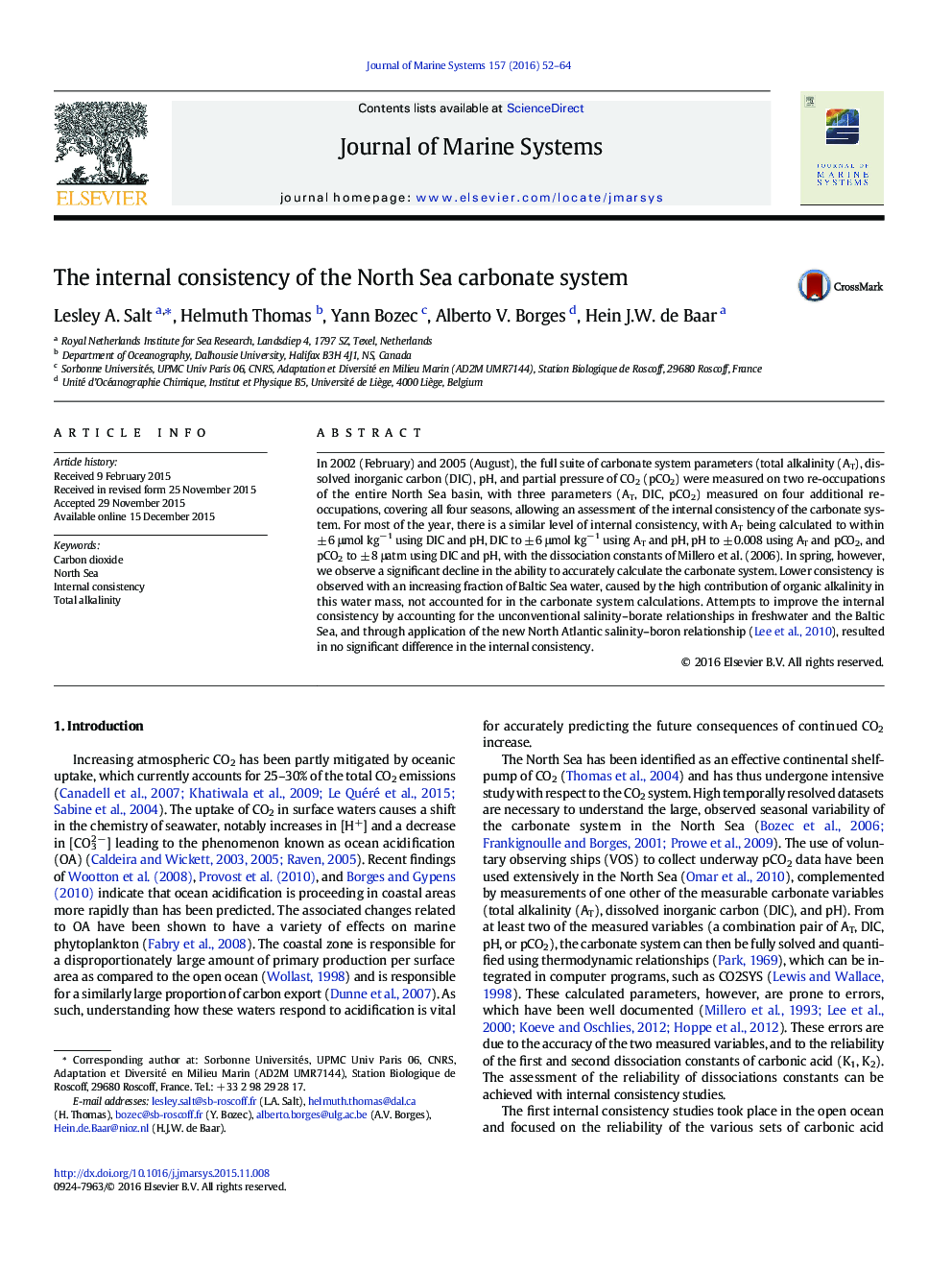 The internal consistency of the North Sea carbonate system