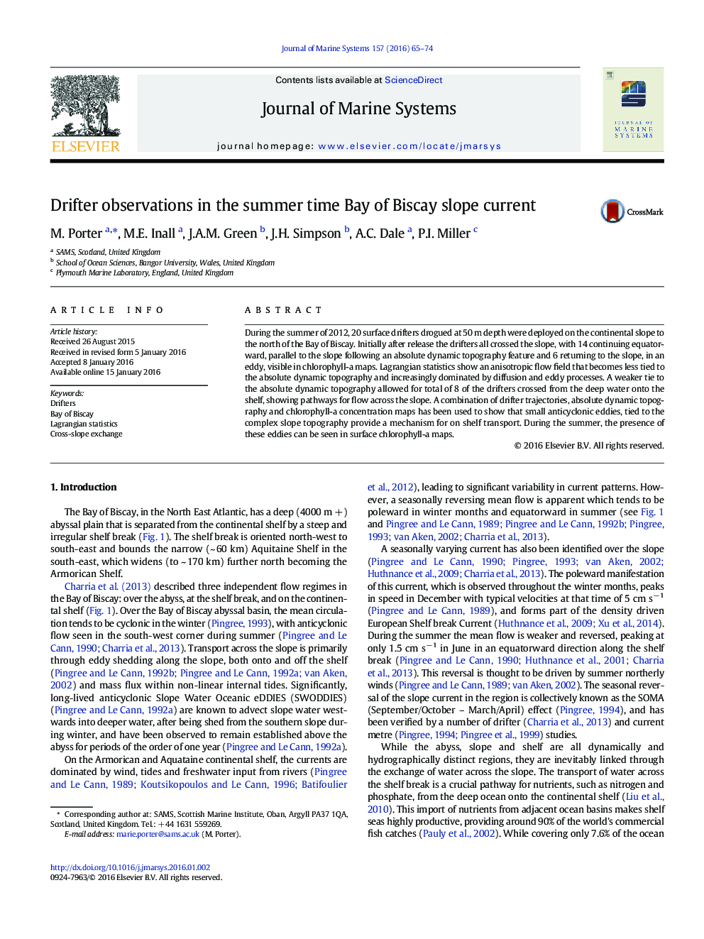 Drifter observations in the summer time Bay of Biscay slope current