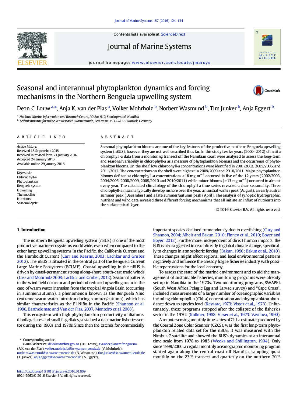 Seasonal and interannual phytoplankton dynamics and forcing mechanisms in the Northern Benguela upwelling system