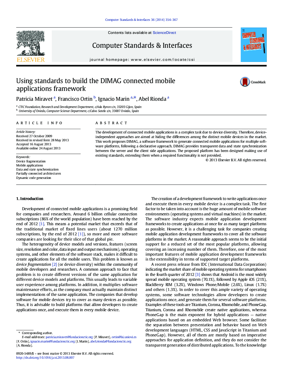 Using standards to build the DIMAG connected mobile applications framework