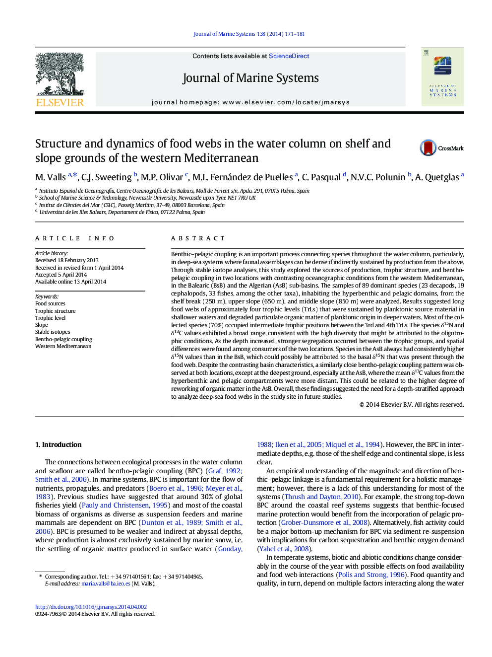 Structure and dynamics of food webs in the water column on shelf and slope grounds of the western Mediterranean