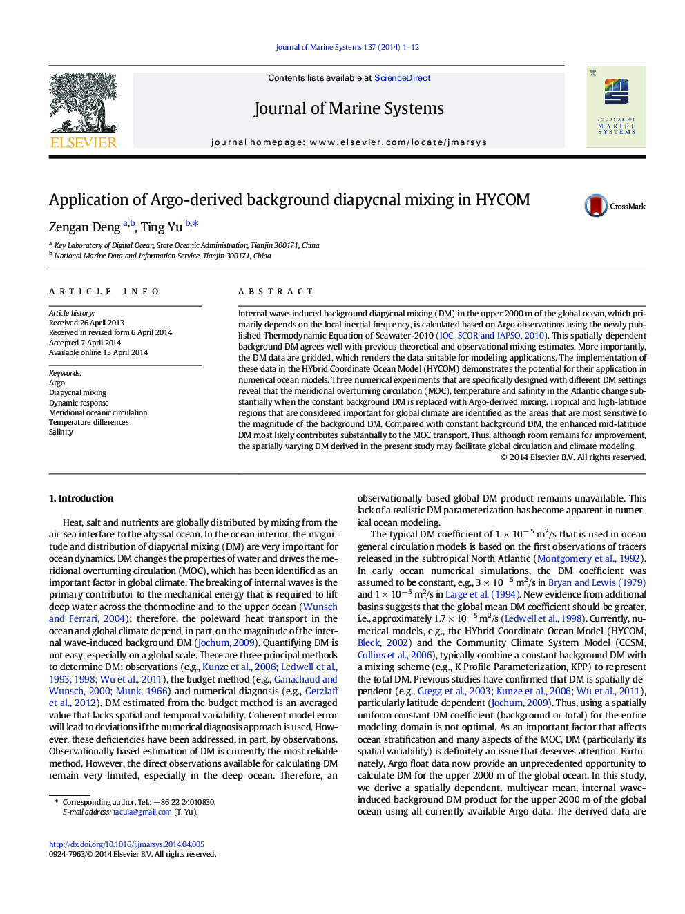 Application of Argo-derived background diapycnal mixing in HYCOM