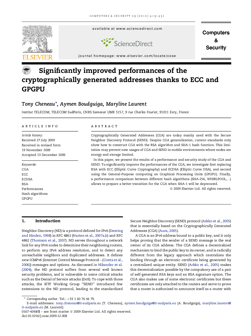 Significantly improved performances of the cryptographically generated addresses thanks to ECC and GPGPU