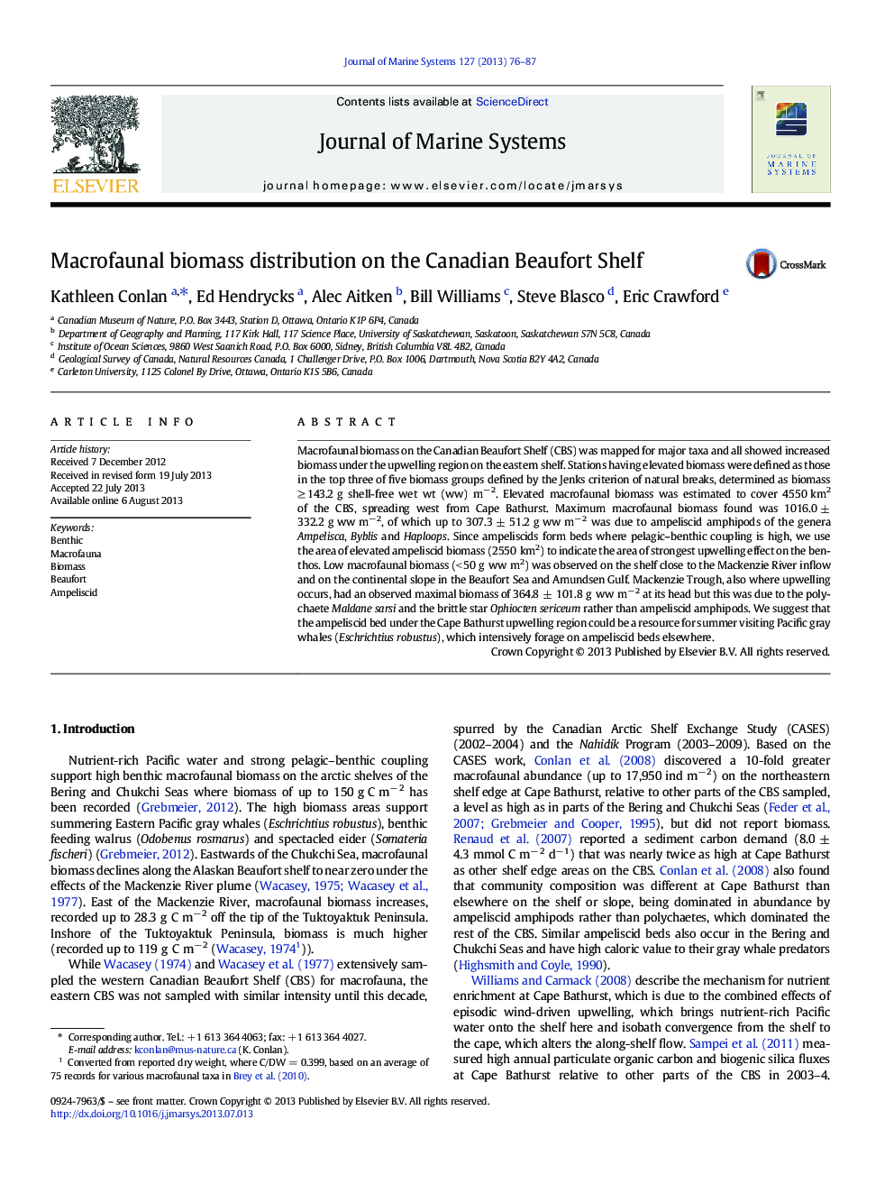 Macrofaunal biomass distribution on the Canadian Beaufort Shelf