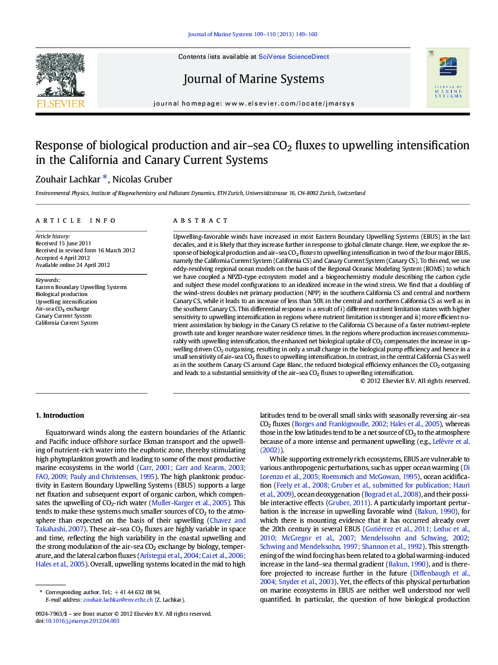 Response of biological production and air–sea CO2 fluxes to upwelling intensification in the California and Canary Current Systems