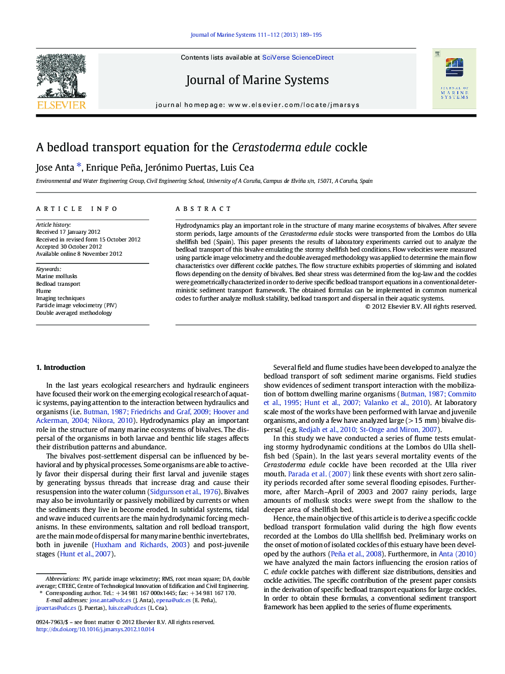 A bedload transport equation for the Cerastoderma edule cockle