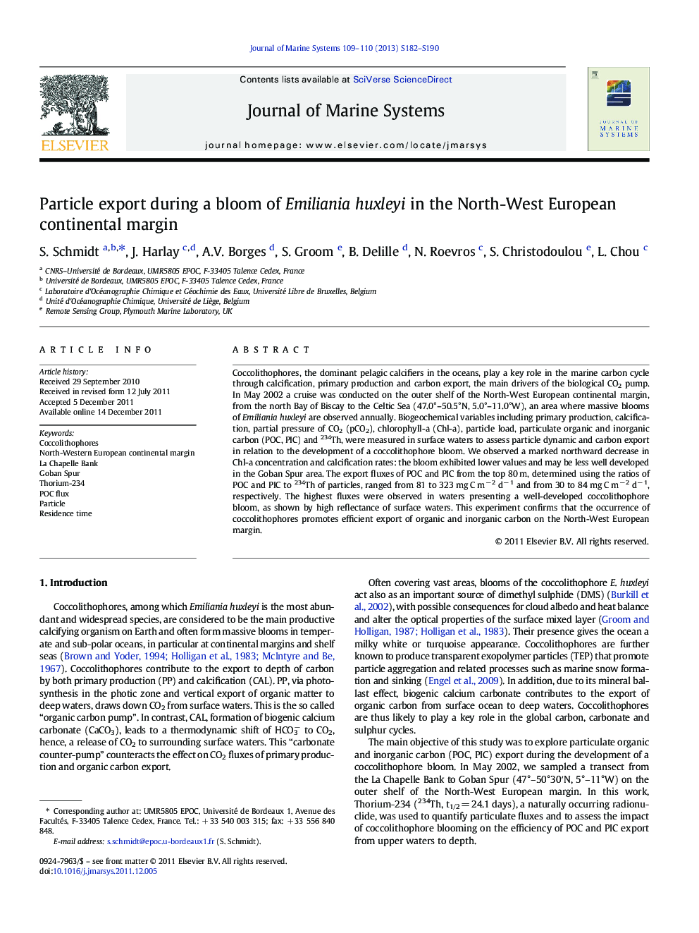 Particle export during a bloom of Emiliania huxleyi in the North-West European continental margin