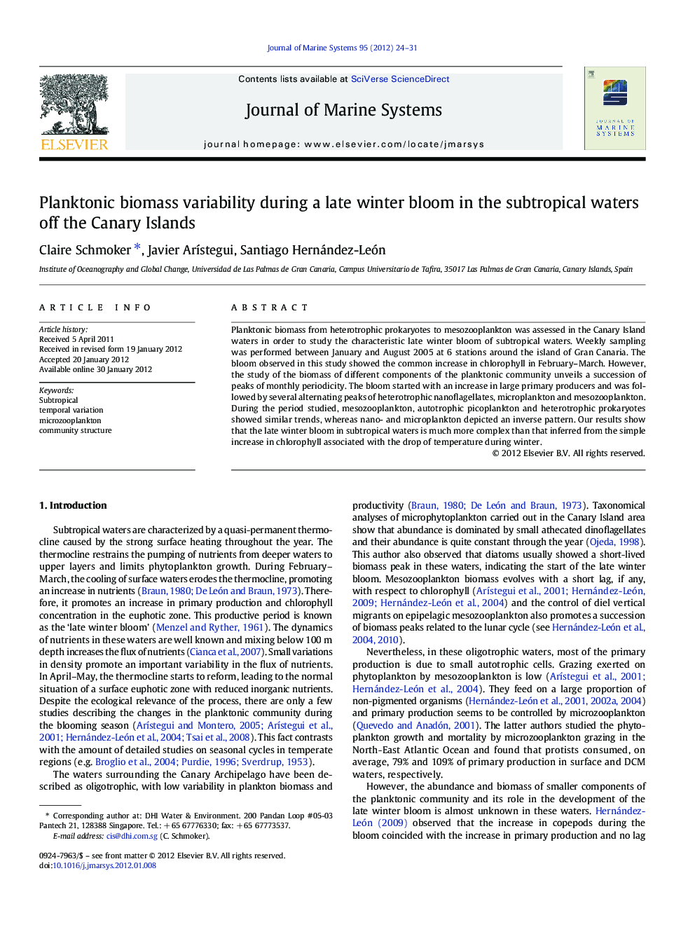 Planktonic biomass variability during a late winter bloom in the subtropical waters off the Canary Islands