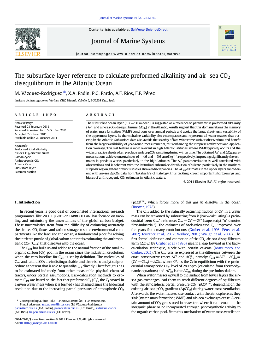 The subsurface layer reference to calculate preformed alkalinity and air–sea CO2 disequilibrium in the Atlantic Ocean