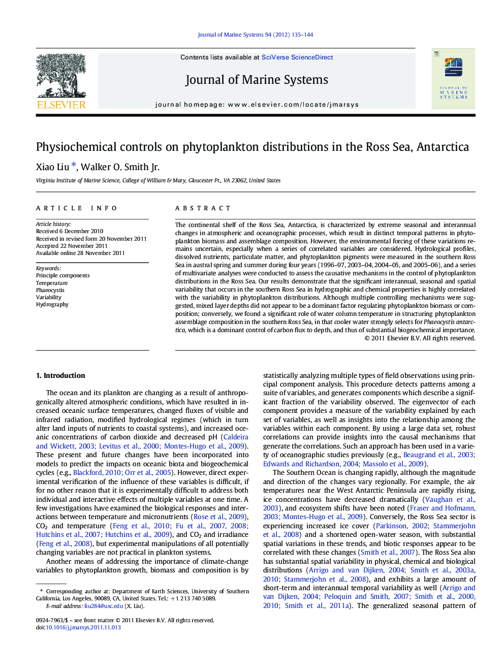 Physiochemical controls on phytoplankton distributions in the Ross Sea, Antarctica