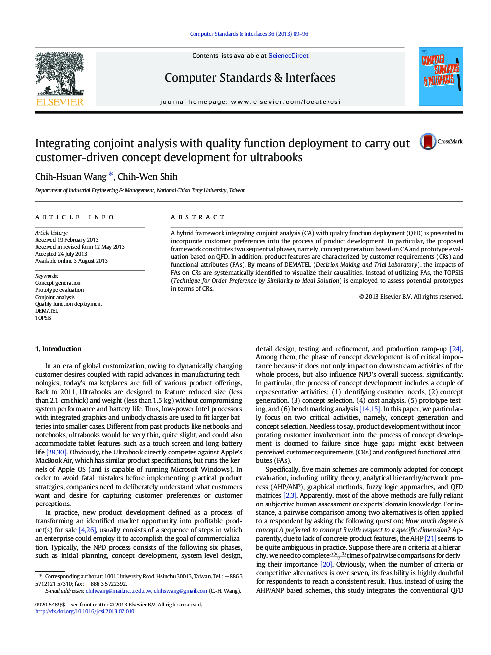 Integrating conjoint analysis with quality function deployment to carry out customer-driven concept development for ultrabooks