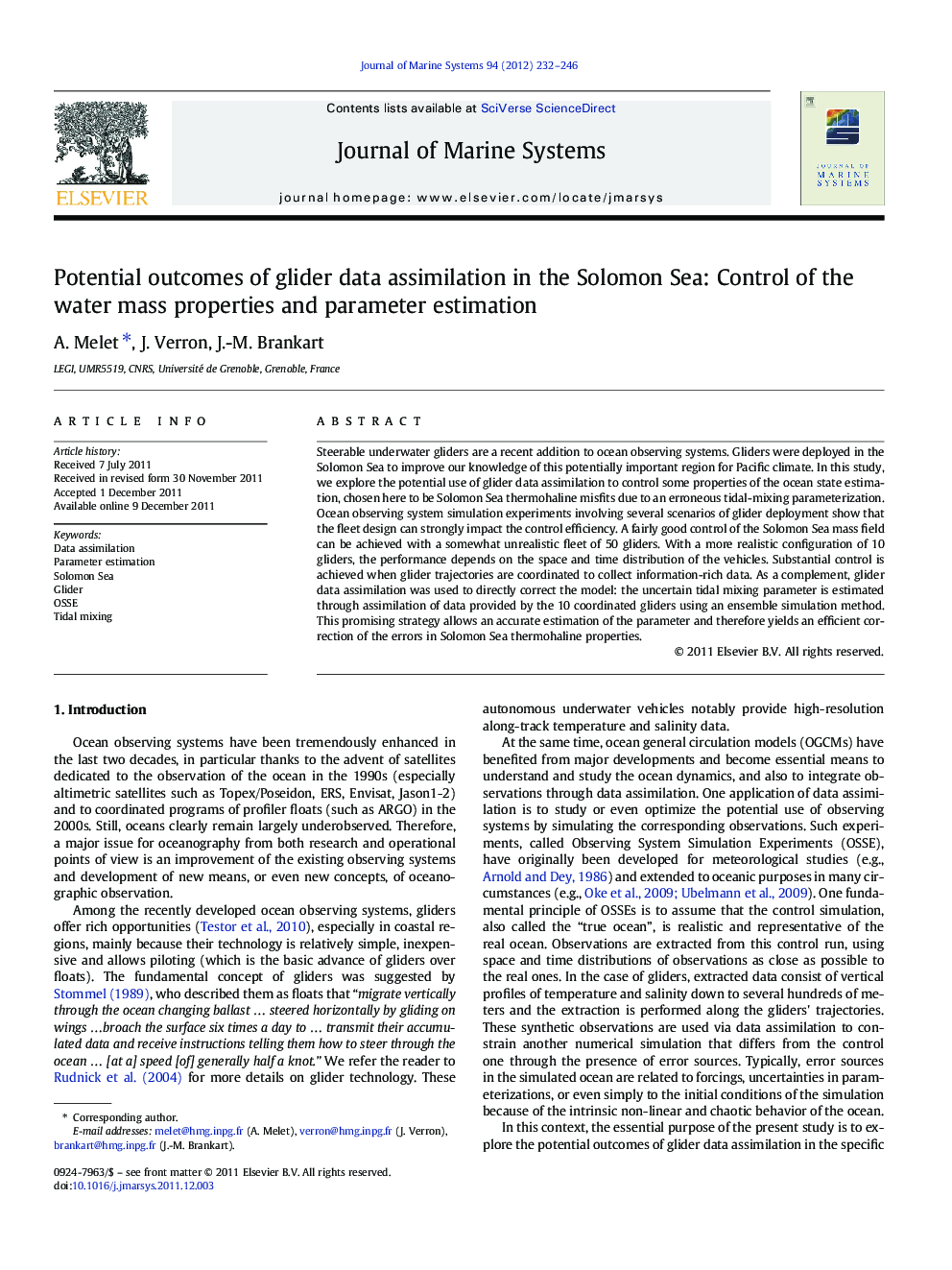 Potential outcomes of glider data assimilation in the Solomon Sea: Control of the water mass properties and parameter estimation