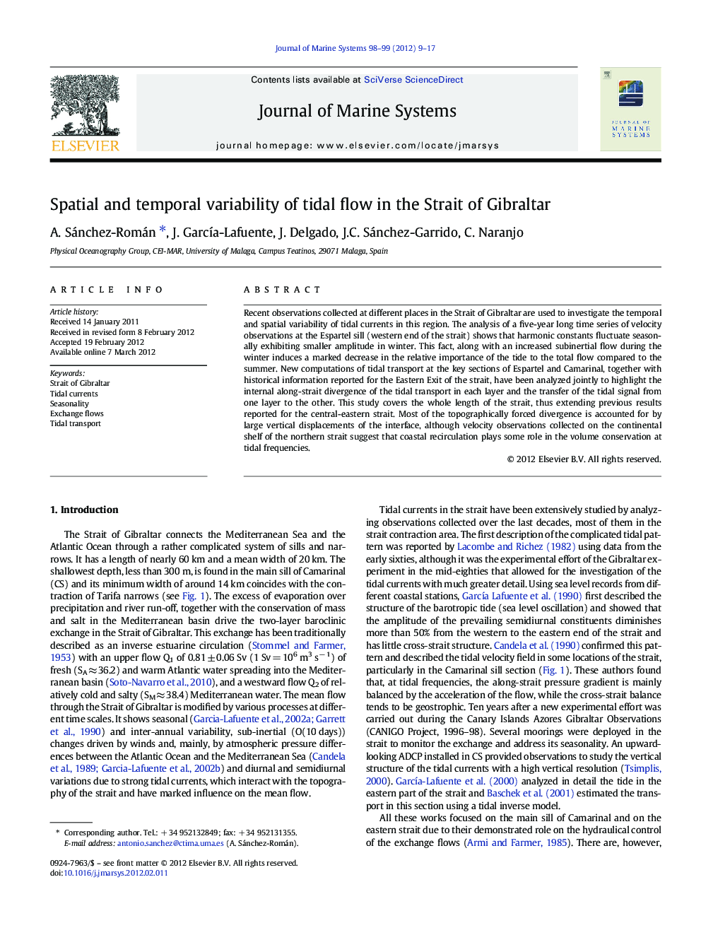 Spatial and temporal variability of tidal flow in the Strait of Gibraltar