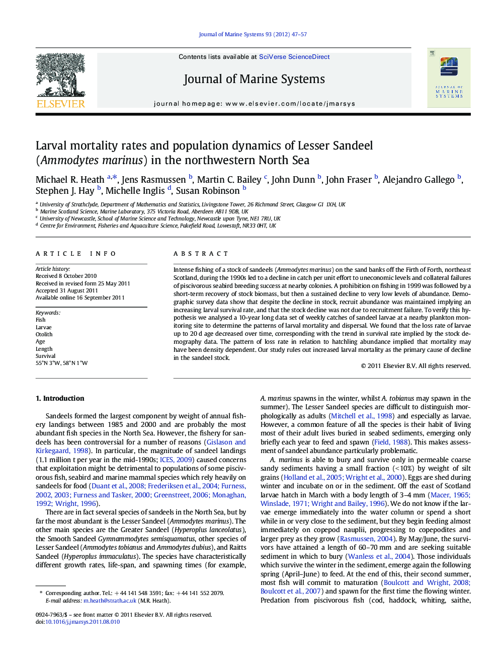 Larval mortality rates and population dynamics of Lesser Sandeel (Ammodytes marinus) in the northwestern North Sea