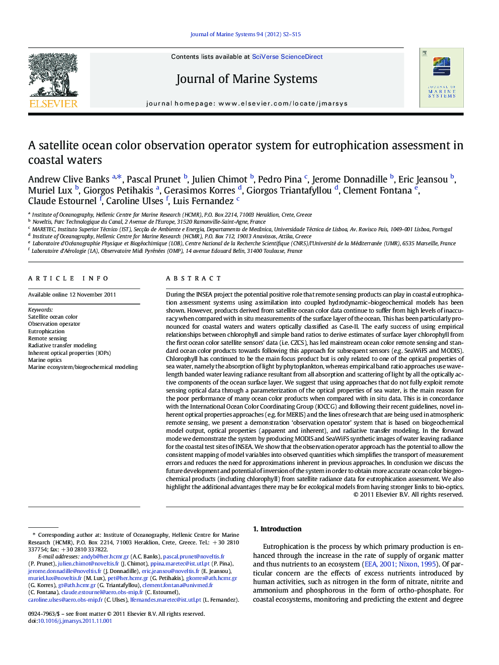 A satellite ocean color observation operator system for eutrophication assessment in coastal waters