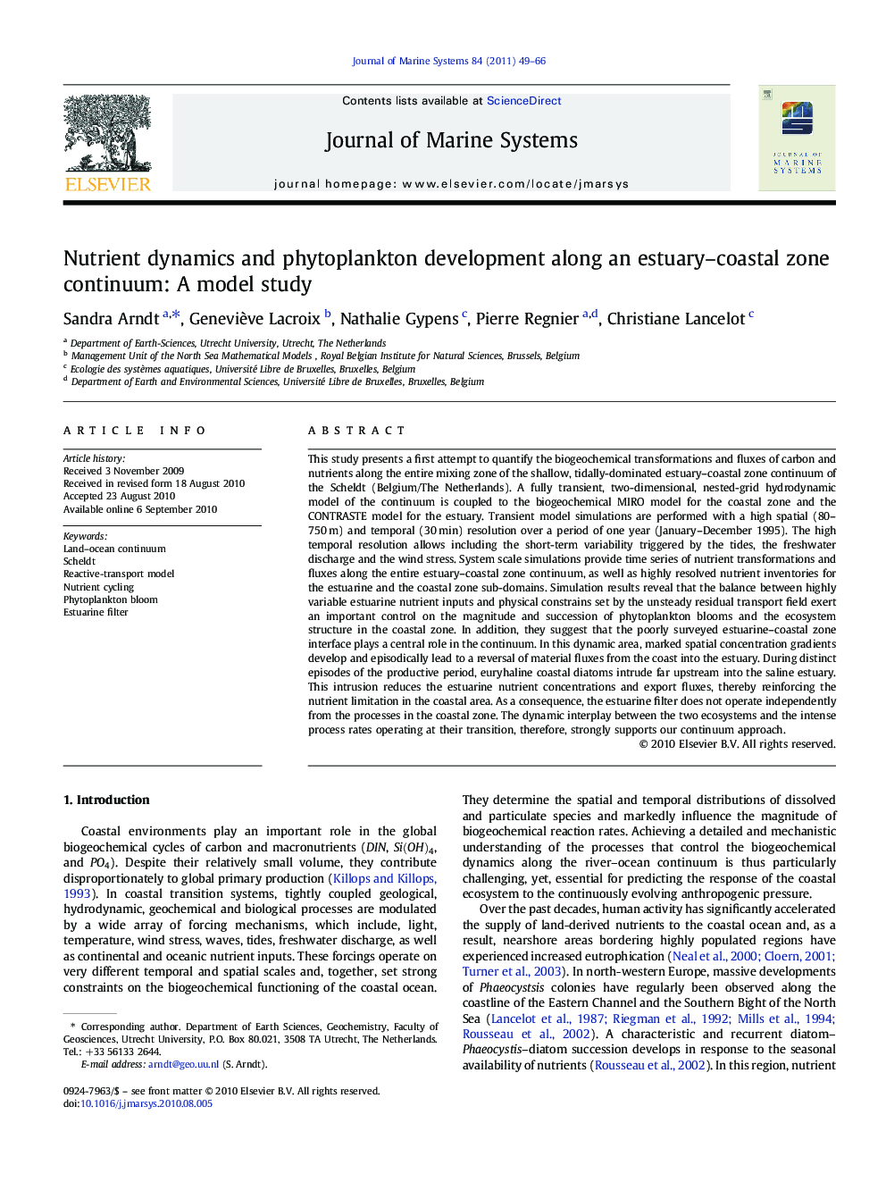 Nutrient dynamics and phytoplankton development along an estuary–coastal zone continuum: A model study
