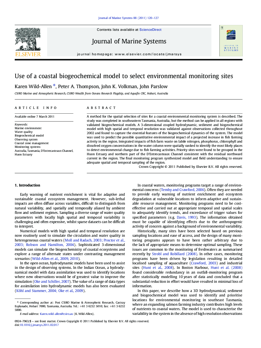 Use of a coastal biogeochemical model to select environmental monitoring sites