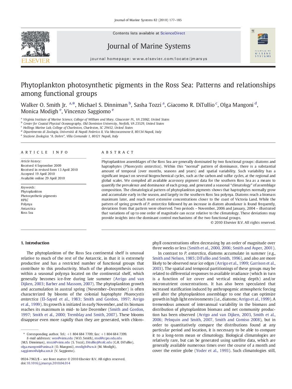 Phytoplankton photosynthetic pigments in the Ross Sea: Patterns and relationships among functional groups