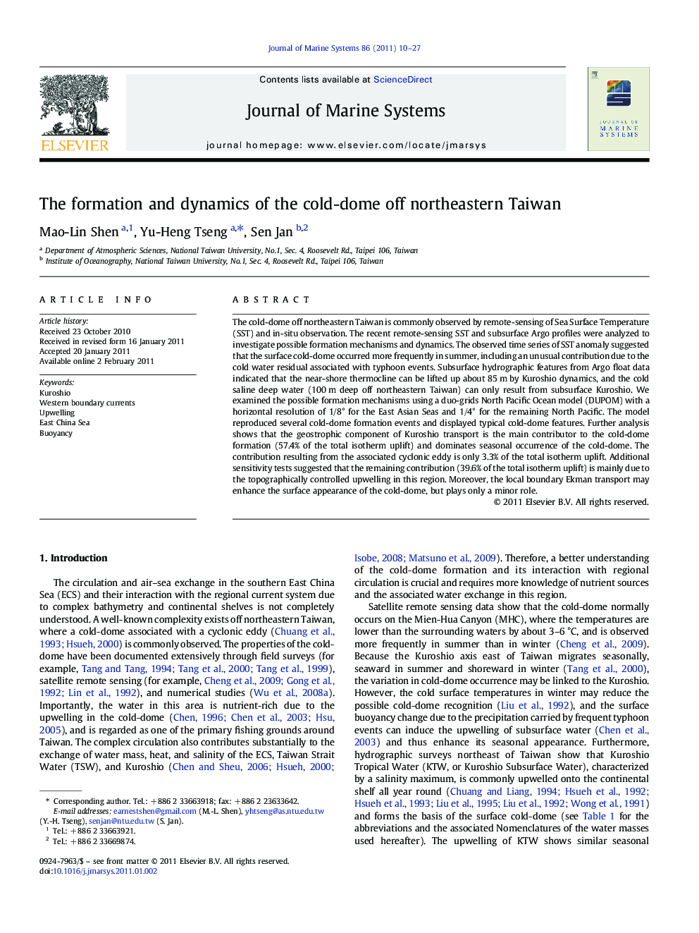 The formation and dynamics of the cold-dome off northeastern Taiwan