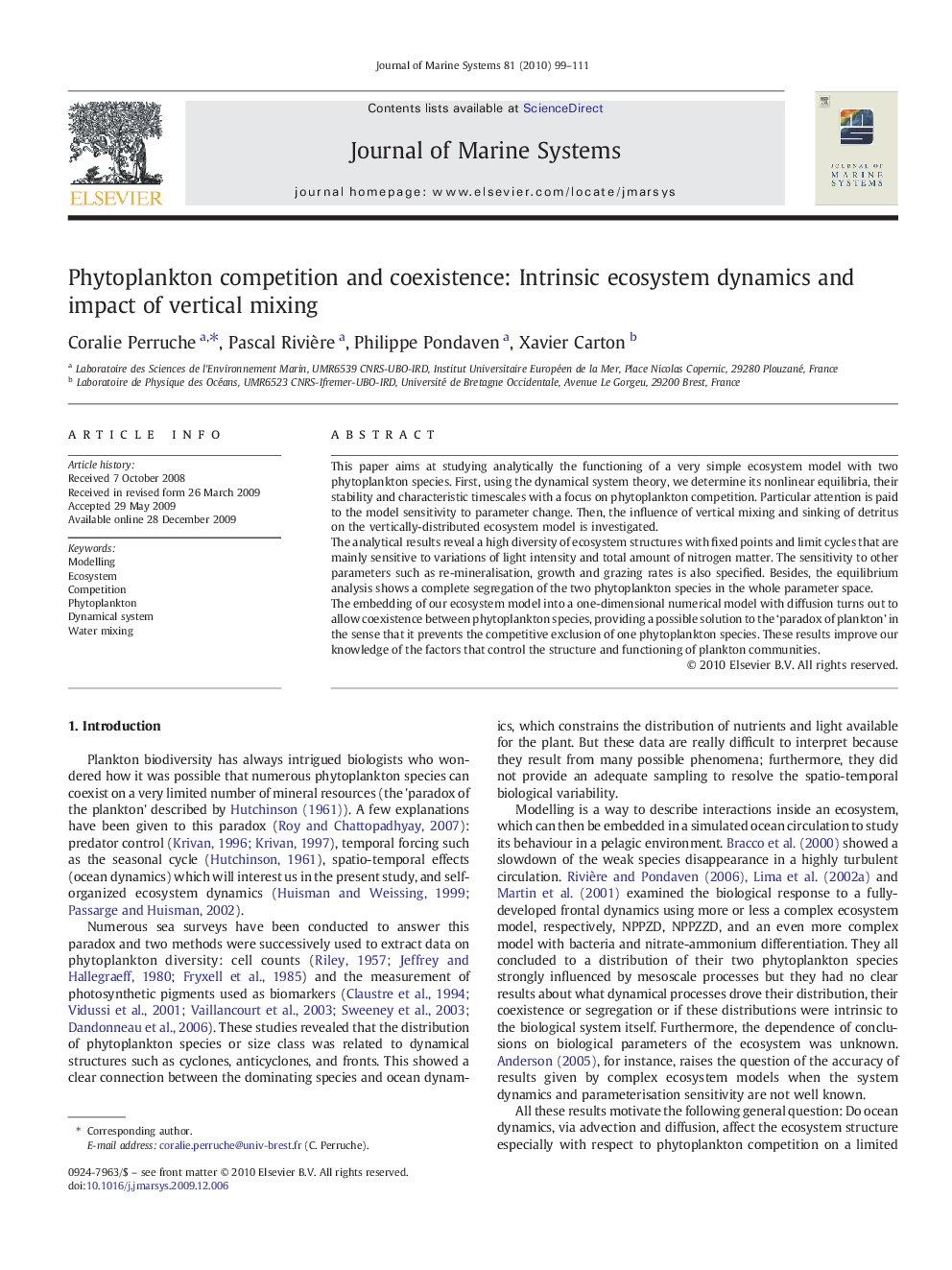 Phytoplankton competition and coexistence: Intrinsic ecosystem dynamics and impact of vertical mixing