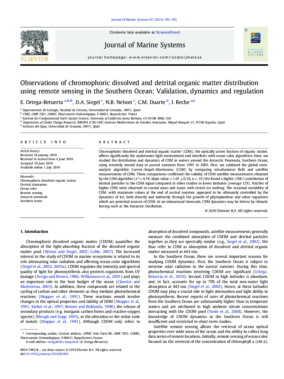 Observations of chromophoric dissolved and detrital organic matter distribution using remote sensing in the Southern Ocean: Validation, dynamics and regulation