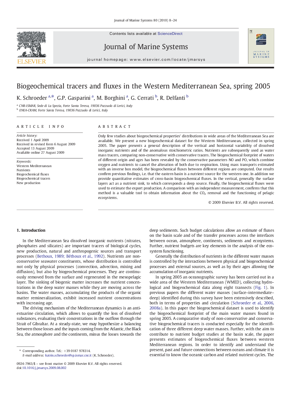 Biogeochemical tracers and fluxes in the Western Mediterranean Sea, spring 2005