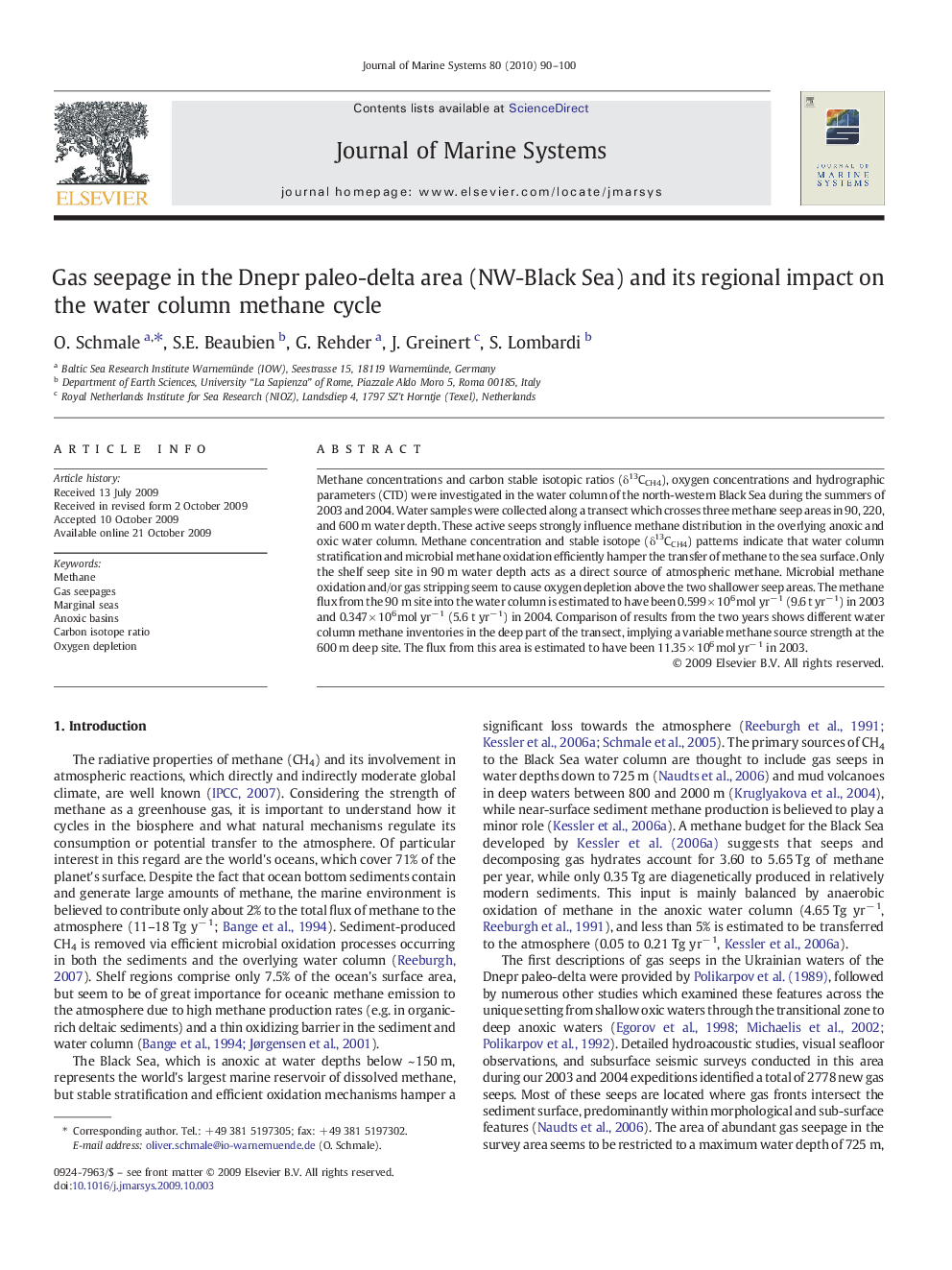 Gas seepage in the Dnepr paleo-delta area (NW-Black Sea) and its regional impact on the water column methane cycle