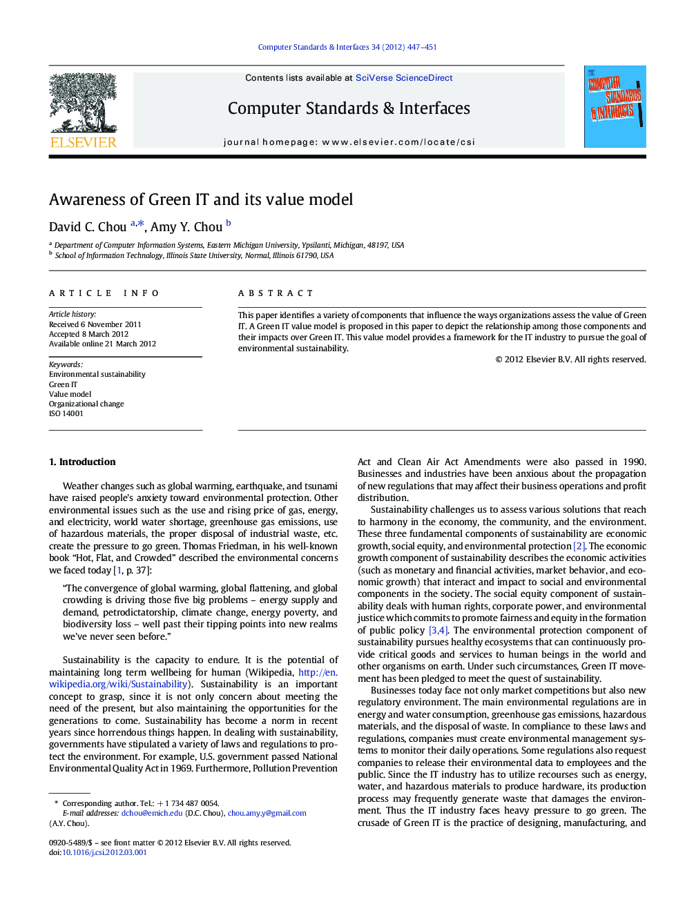 Awareness of Green IT and its value model