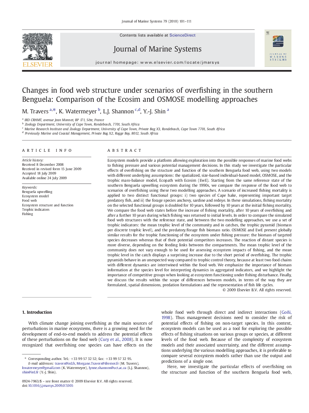 Changes in food web structure under scenarios of overfishing in the southern Benguela: Comparison of the Ecosim and OSMOSE modelling approaches