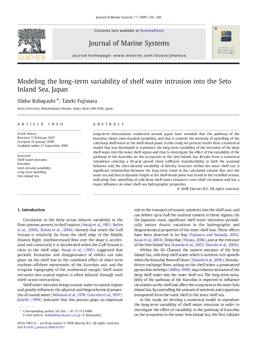 Modeling the long-term variability of shelf water intrusion into the Seto Inland Sea, Japan