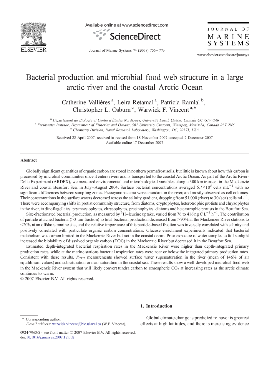 Bacterial production and microbial food web structure in a large arctic river and the coastal Arctic Ocean