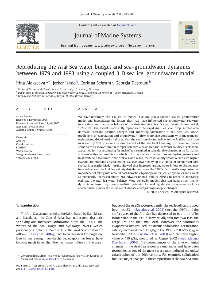 Reproducing the Aral Sea water budget and sea–groundwater dynamics between 1979 and 1993 using a coupled 3-D sea-ice–groundwater model