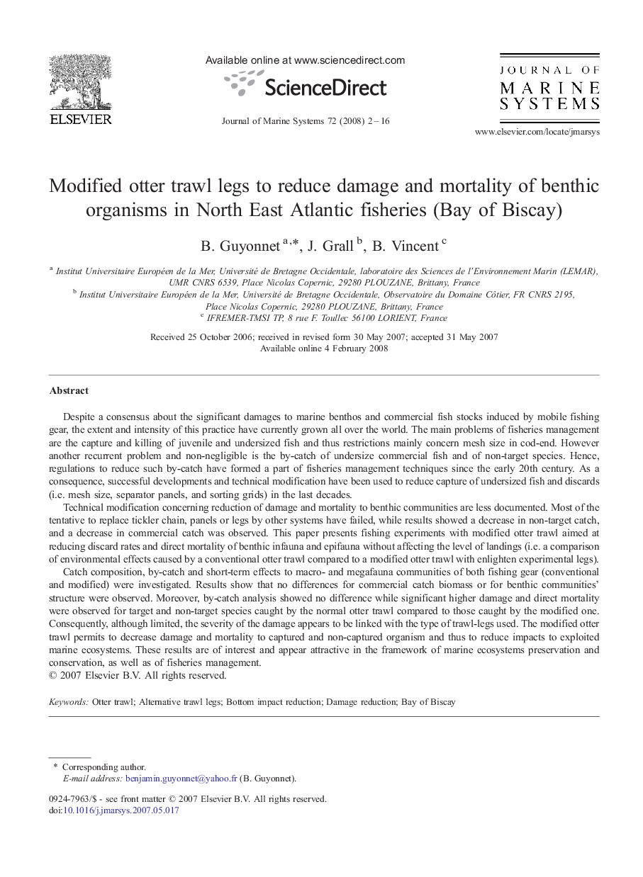 Modified otter trawl legs to reduce damage and mortality of benthic organisms in North East Atlantic fisheries (Bay of Biscay)