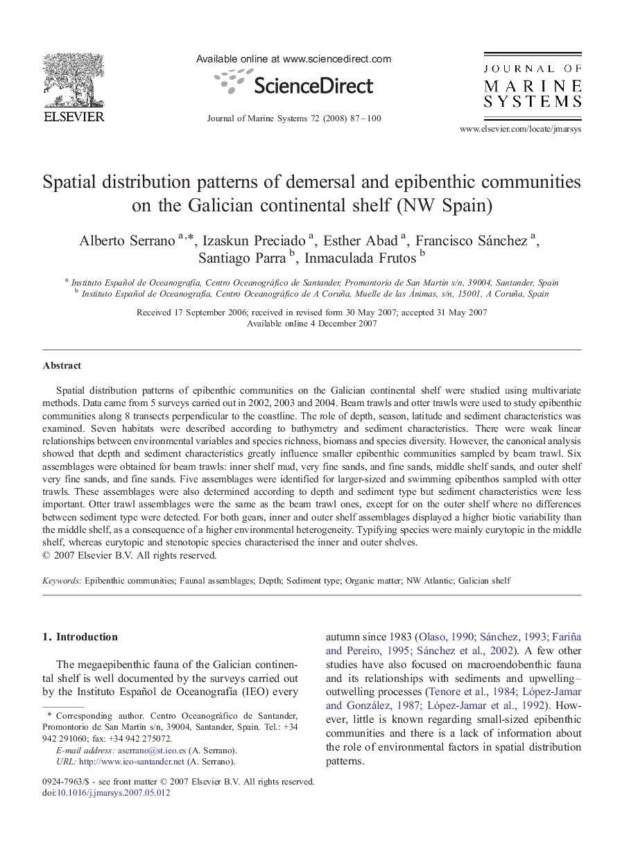 Spatial distribution patterns of demersal and epibenthic communities on the Galician continental shelf (NW Spain)