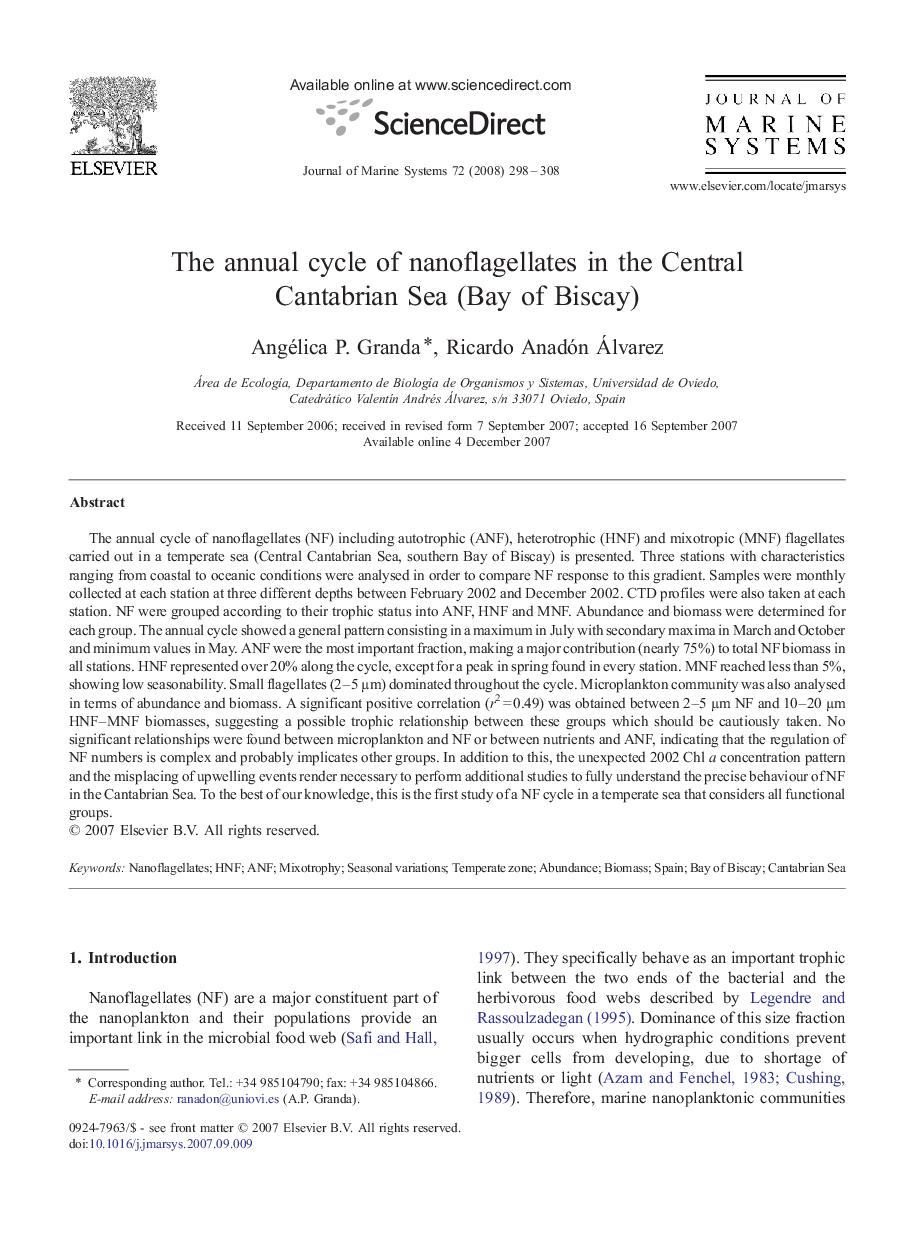 The annual cycle of nanoflagellates in the Central Cantabrian Sea (Bay of Biscay)