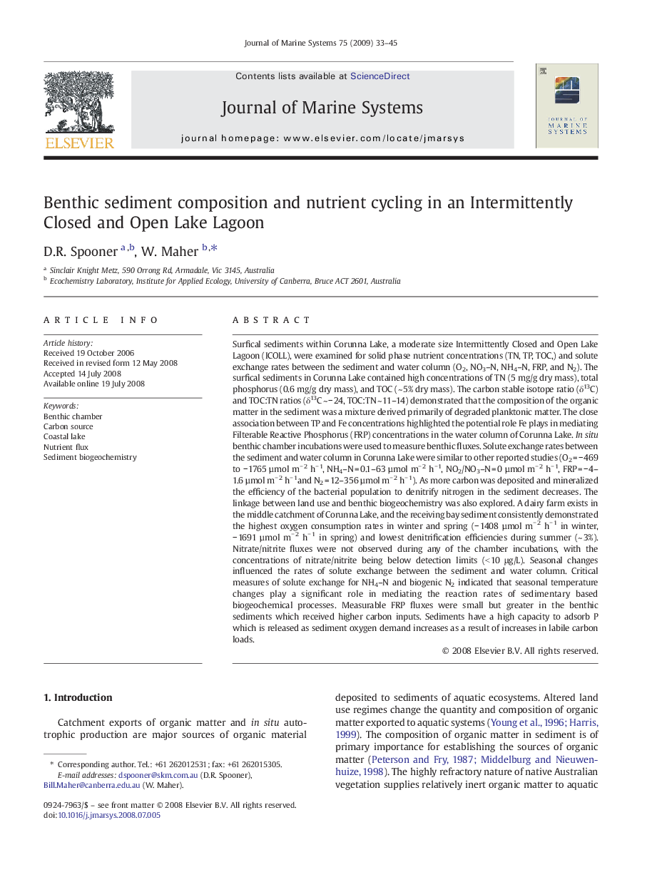 Benthic sediment composition and nutrient cycling in an Intermittently Closed and Open Lake Lagoon