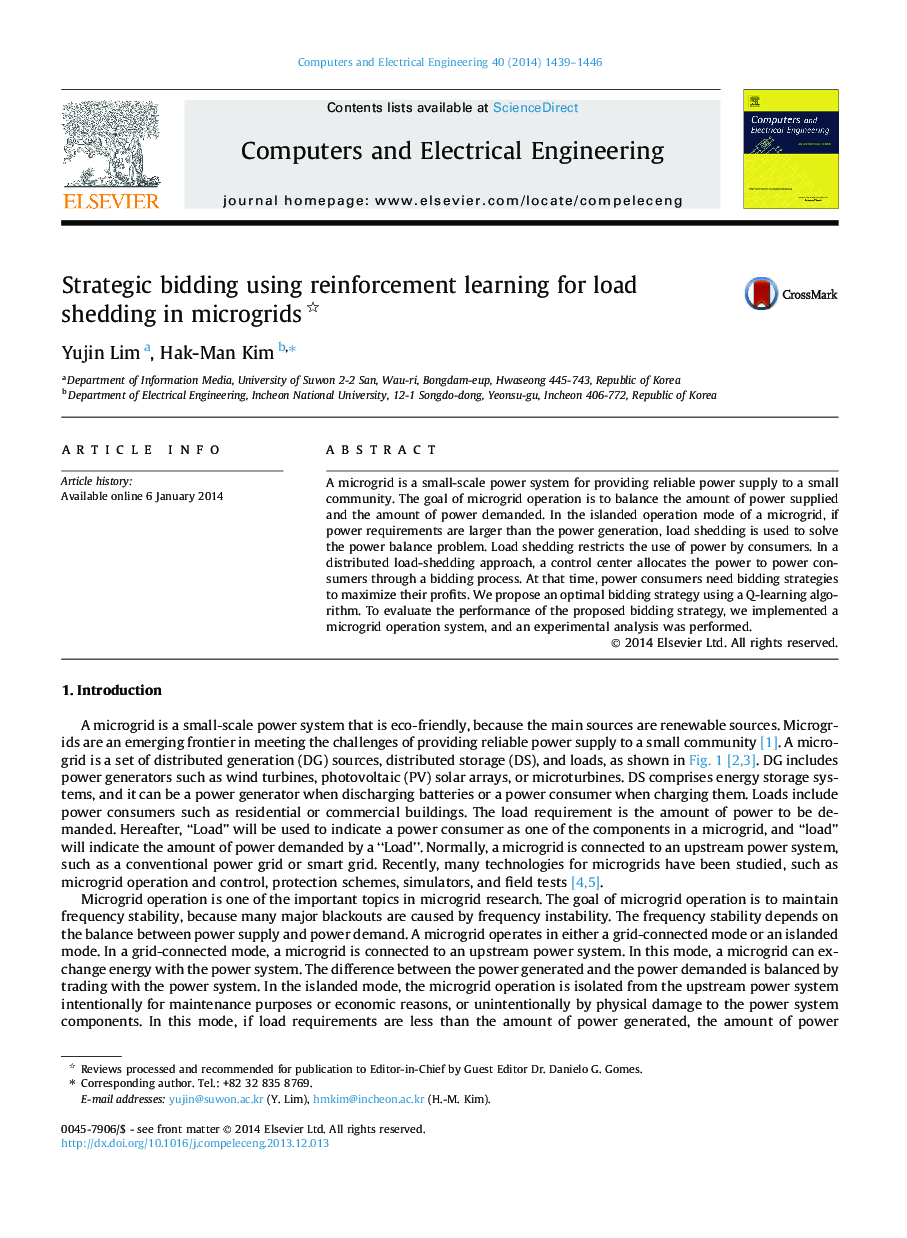Strategic bidding using reinforcement learning for load shedding in microgrids 