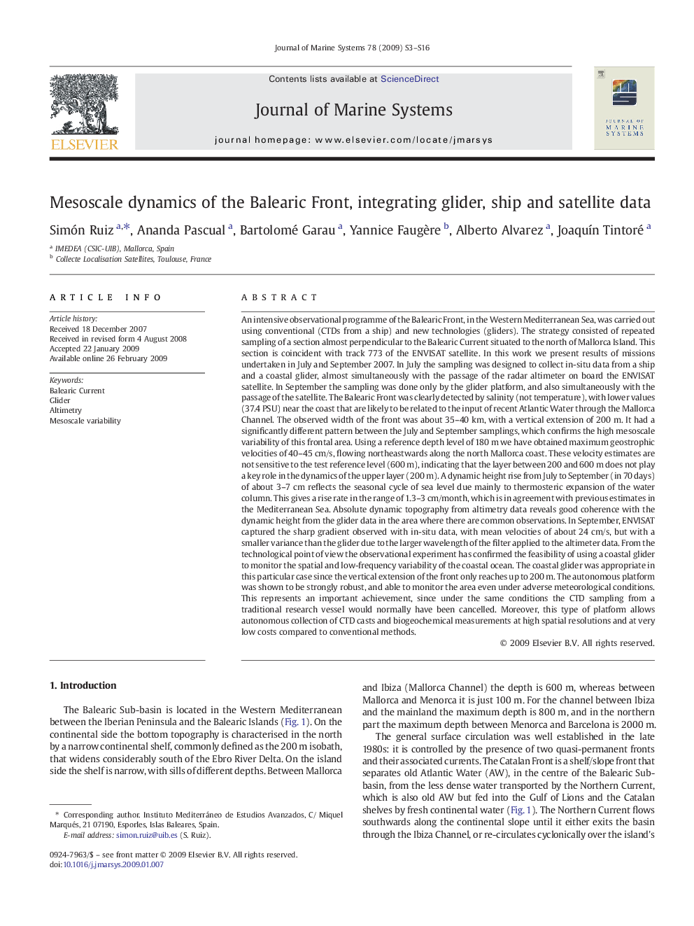 Mesoscale dynamics of the Balearic Front, integrating glider, ship and satellite data