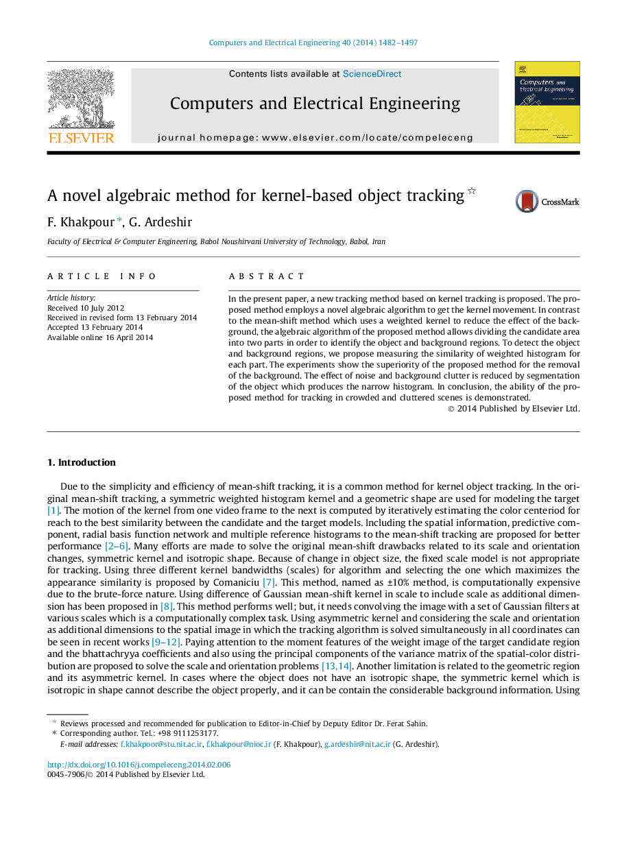 A novel algebraic method for kernel-based object tracking 