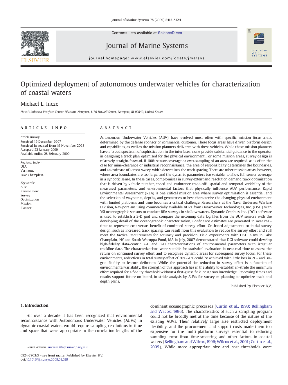 Optimized deployment of autonomous underwater vehicles for characterization of coastal waters