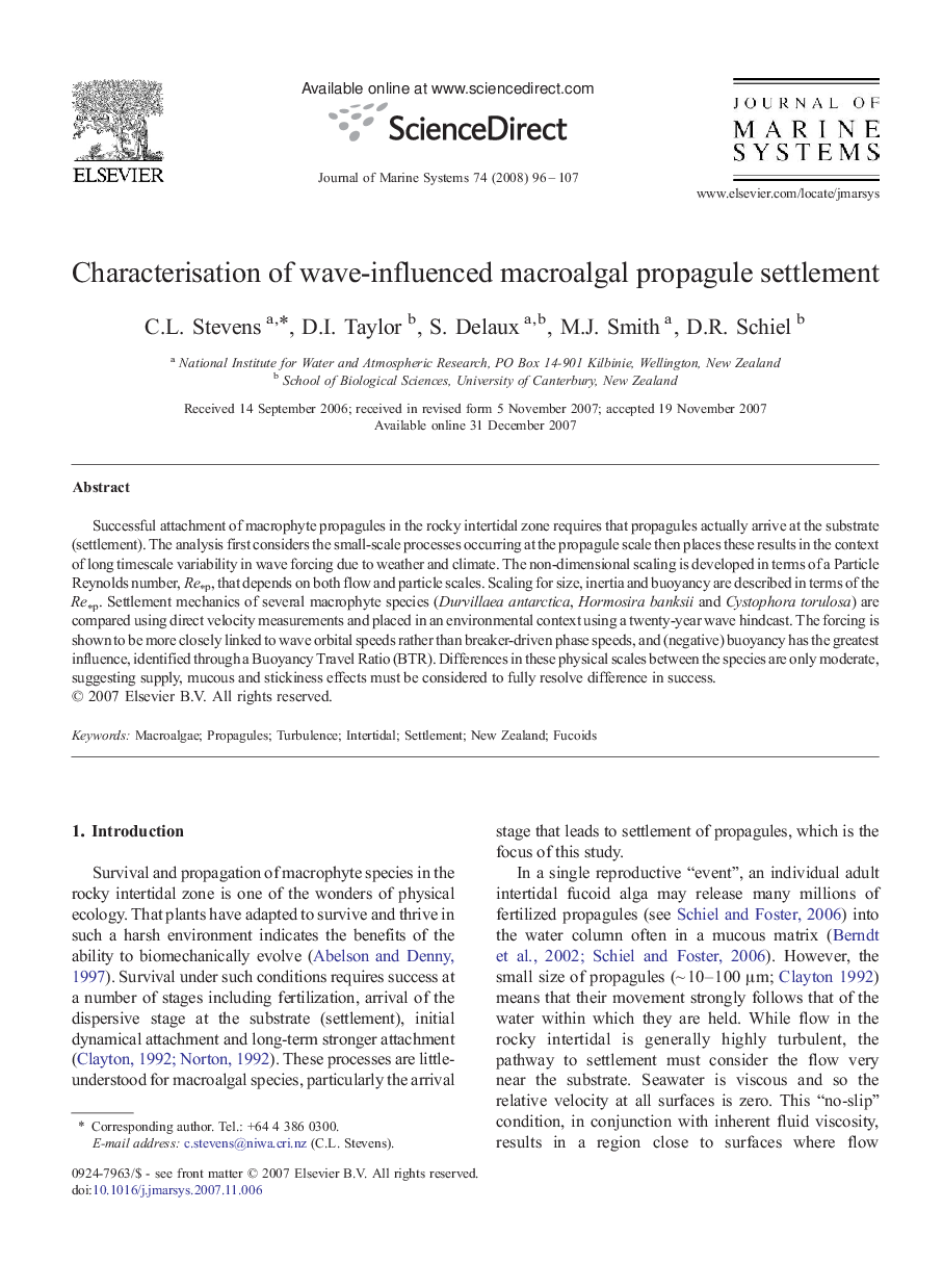 Characterisation of wave-influenced macroalgal propagule settlement