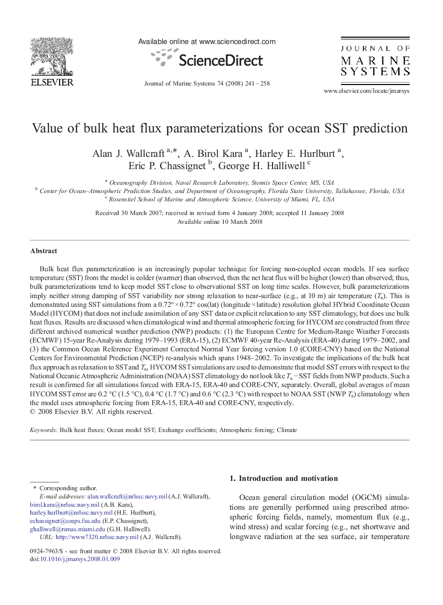 Value of bulk heat flux parameterizations for ocean SST prediction