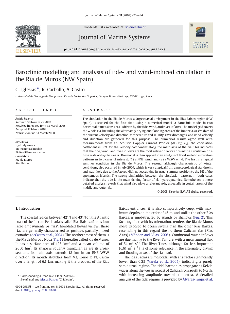 Baroclinic modelling and analysis of tide- and wind-induced circulation in the RÃ­a de Muros (NW Spain)