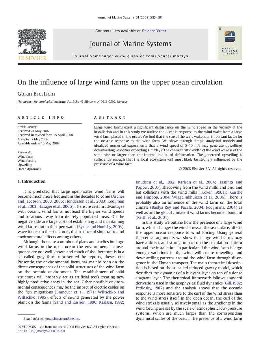 On the influence of large wind farms on the upper ocean circulation