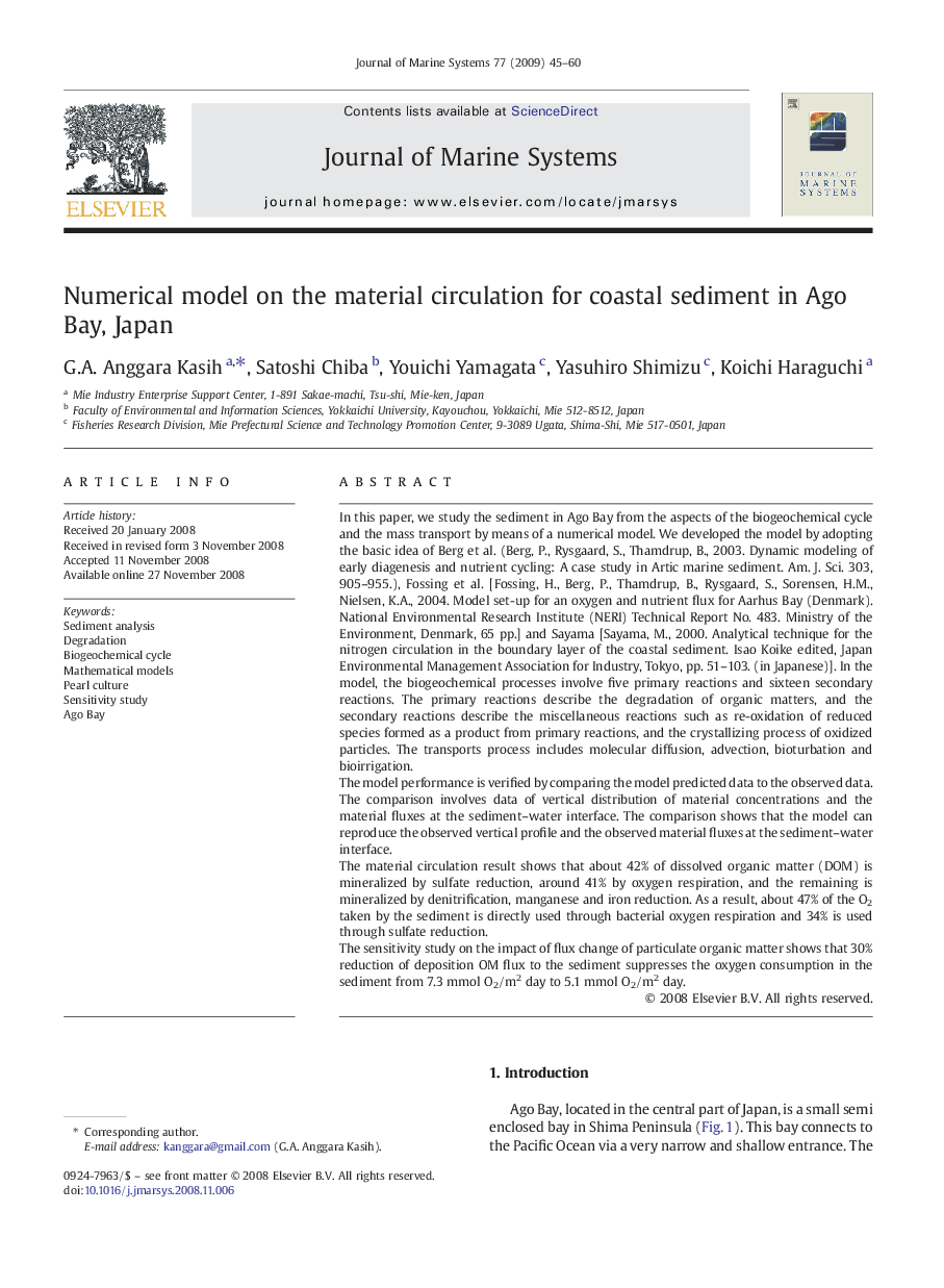 Numerical model on the material circulation for coastal sediment in Ago Bay, Japan