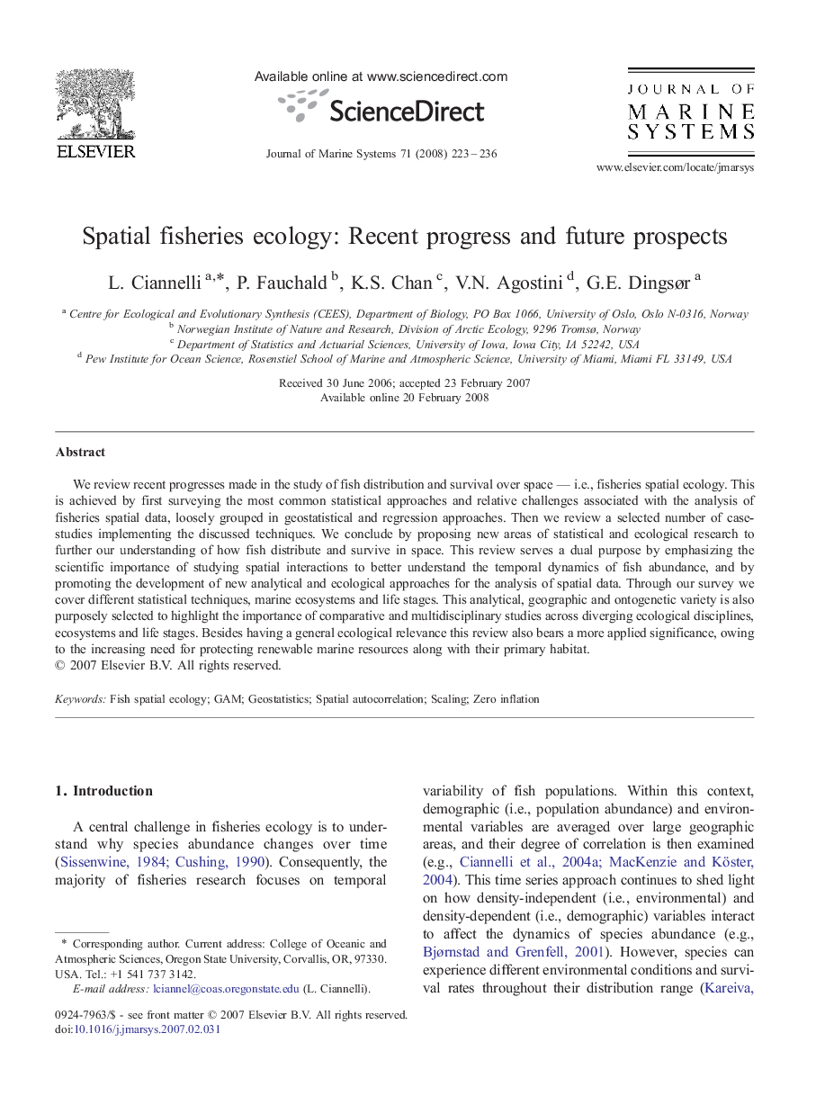 Spatial fisheries ecology: Recent progress and future prospects