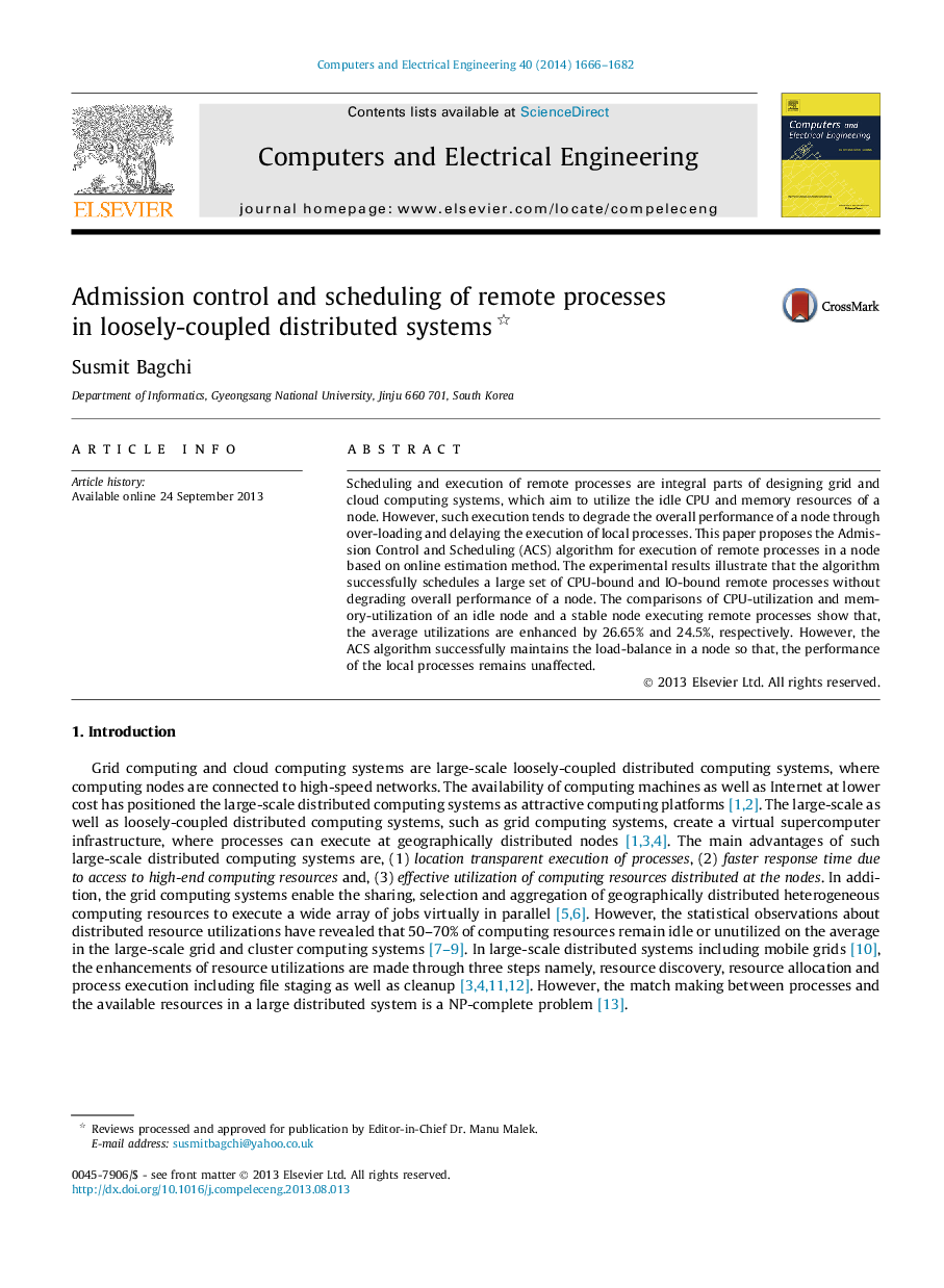 Admission control and scheduling of remote processes in loosely-coupled distributed systems 